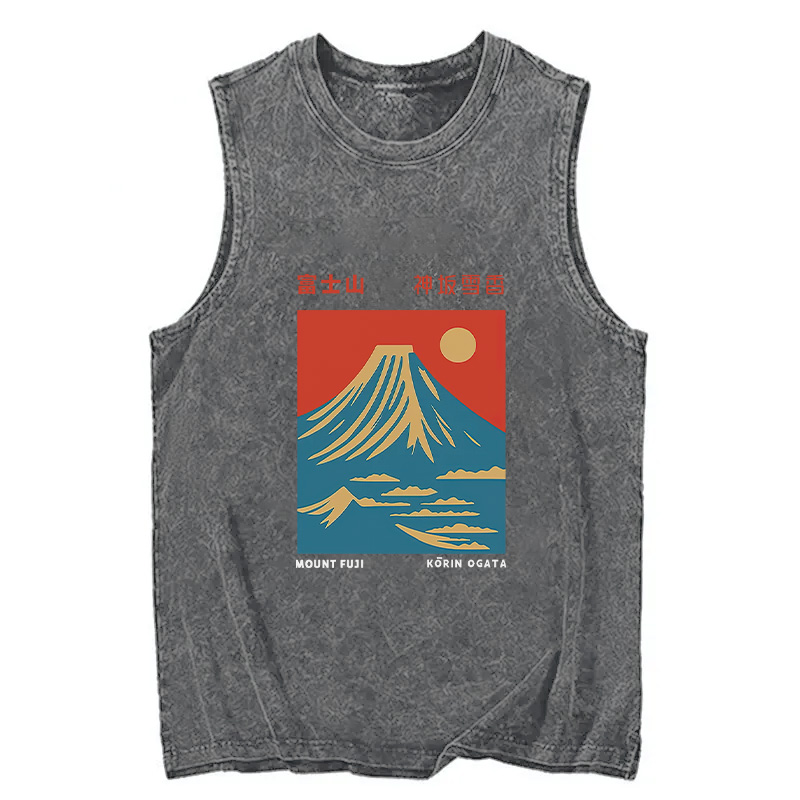 Modecanvas Mount Fuji Vintage DTG Printing Washed Tank-modecanvas