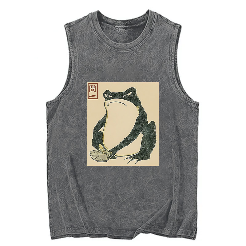 Modecanvas Matsumoto Hoji Japanese Frog DTG Printing Washed Tank-modecanvas