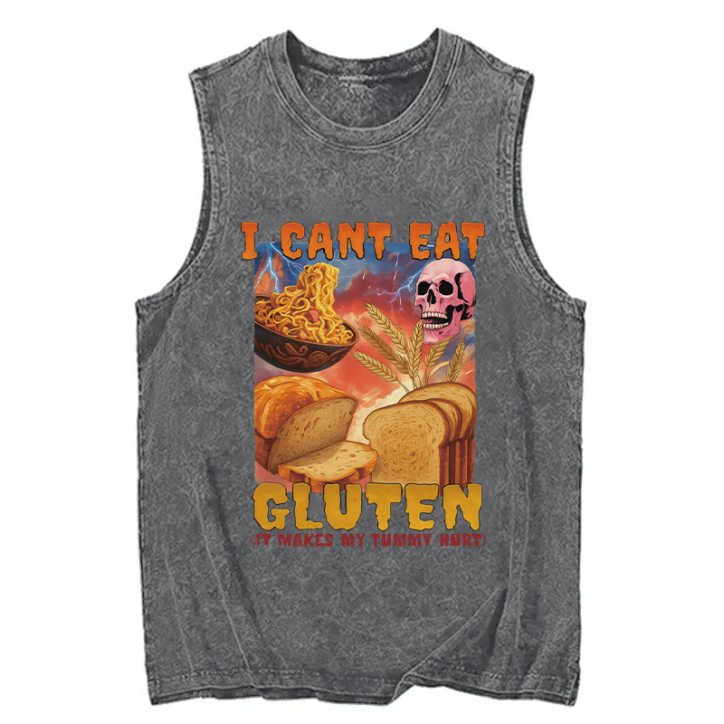 Modecanvas I Can't Eat Gluten Funny Meme DTG Printing Washed Tank-modecanvas