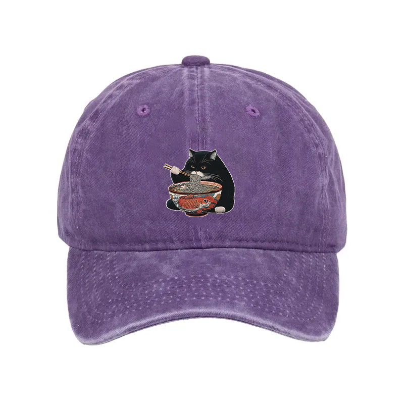 Modecanvas Fat Cat Eating Ramen Washed Cap-modecanvas