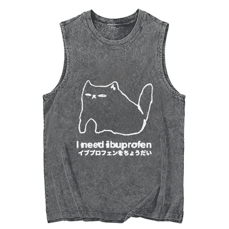 Modecanvas I Need Ibuprofen Cat DTG Printing Washed Tank-modecanvas