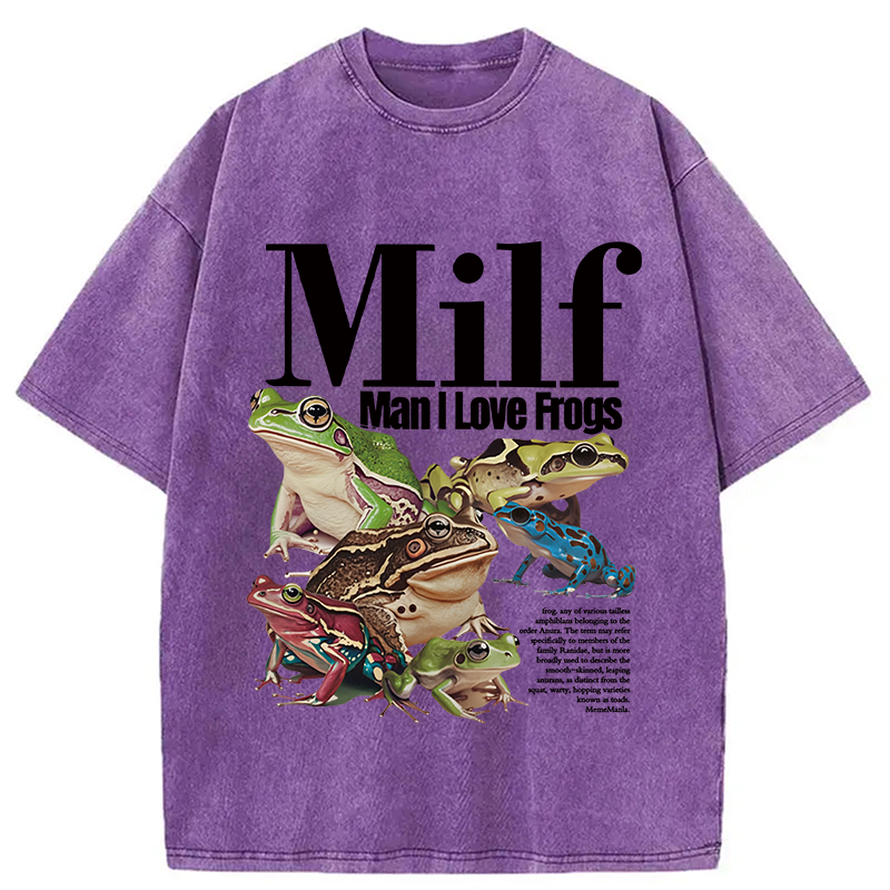 Modecanvas Man I Love Frogs Meme Washed T-Shirt-modecanvas