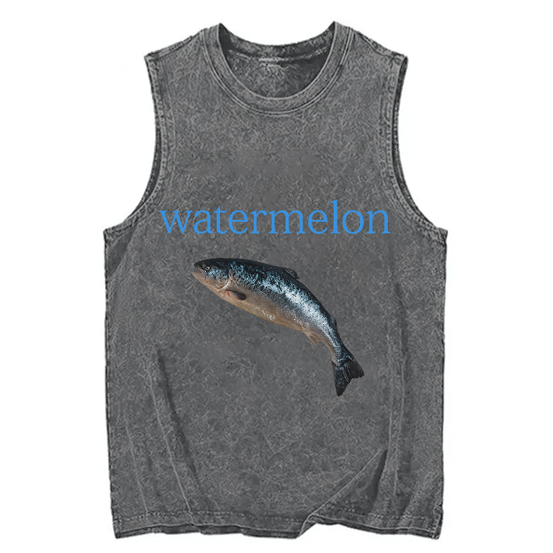 Modecanvas Watermelon Fish DTG Printing Washed Tank-modecanvas