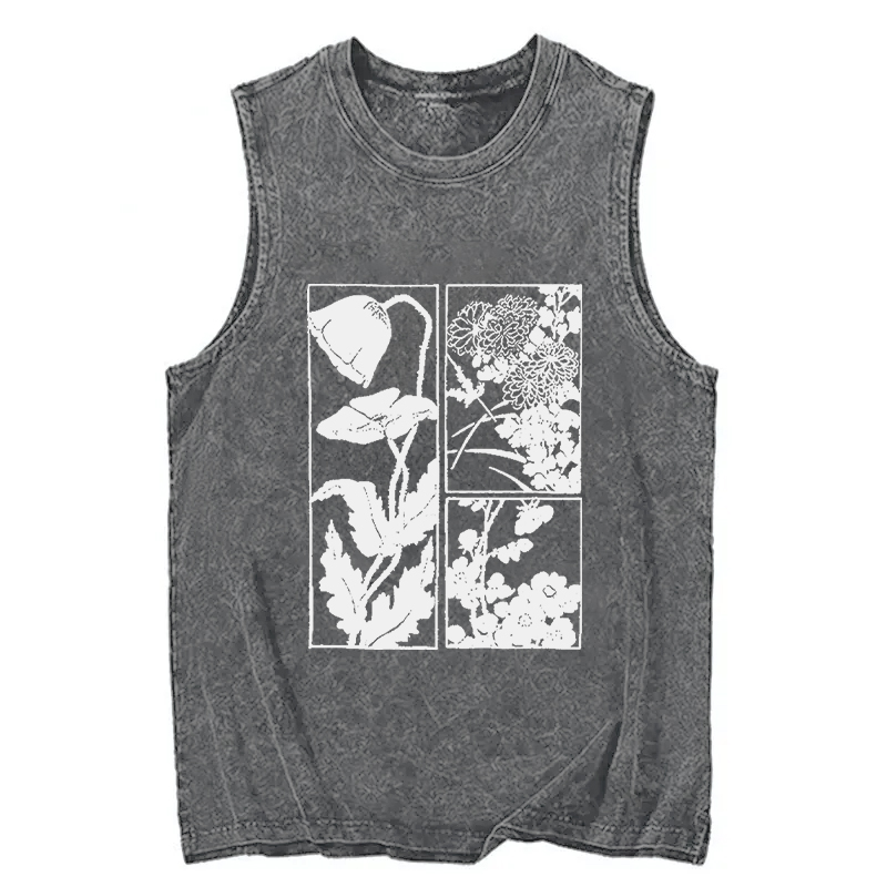 Modecanvas Woodcut Flowers DTG Printing Washed Tank-modecanvas