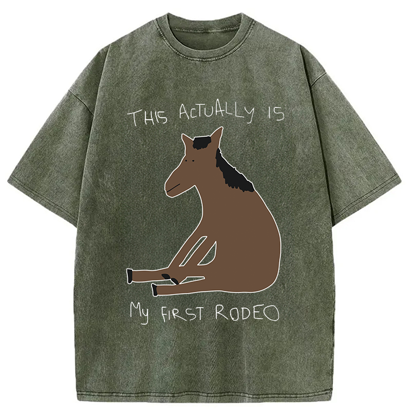 Modecanvas This Actually is My First Rodeo Washed T-Shirt