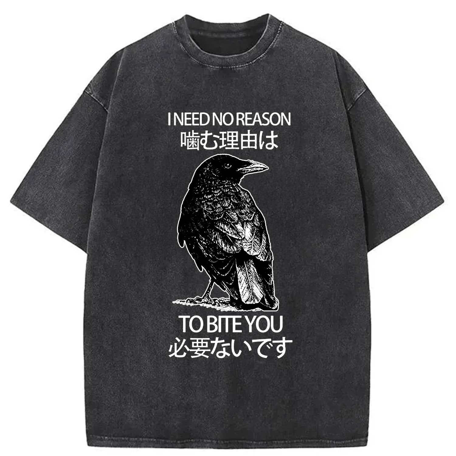 Modecanvas Crow Pecking People Washed T-Shirt