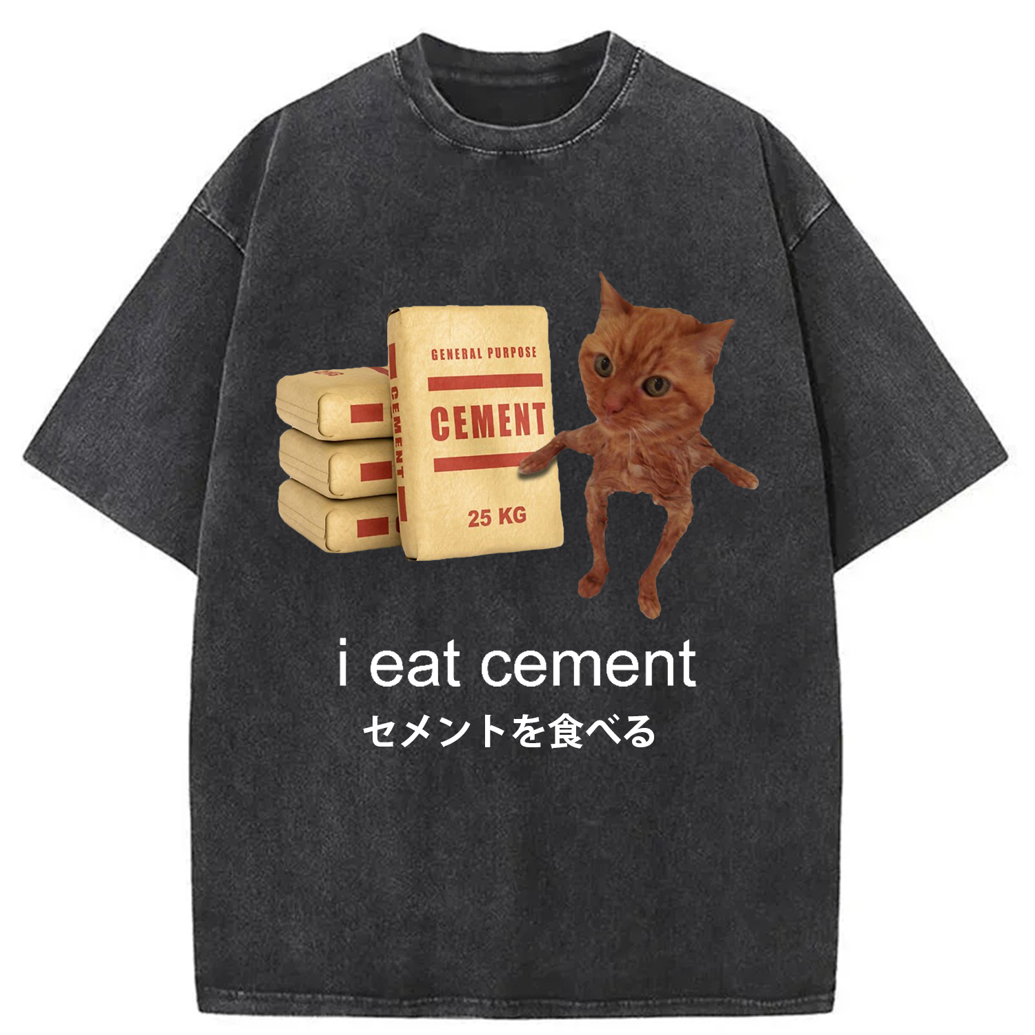 Modecanvas I Eat Cement Meme Washed T-Shirt-modecanvas