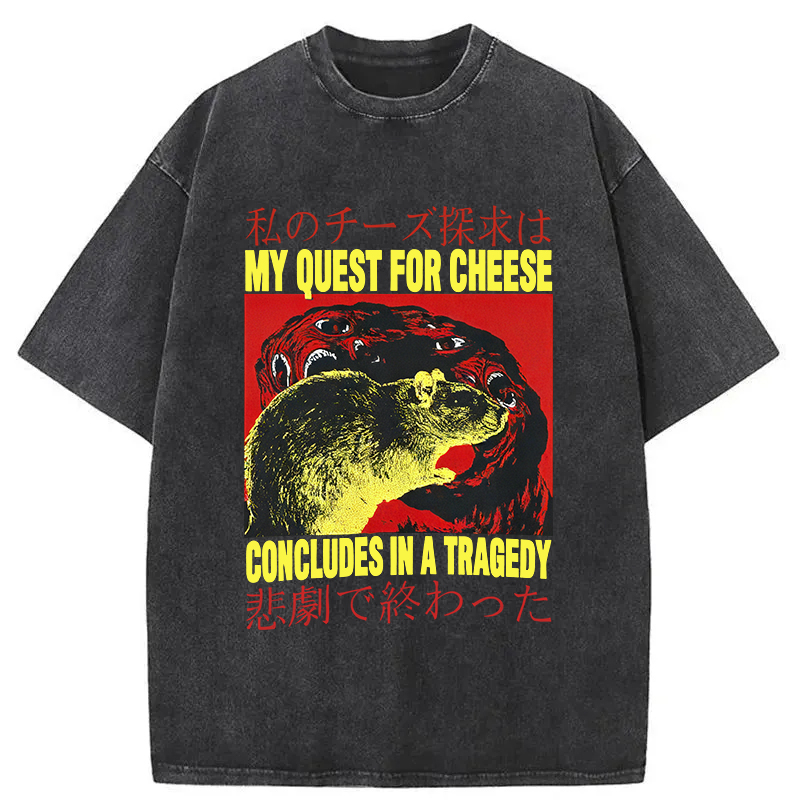 Modecanvas My Quest For Cheese Rat Japanese DTG Printing Washed T-Shirt-modecanvas