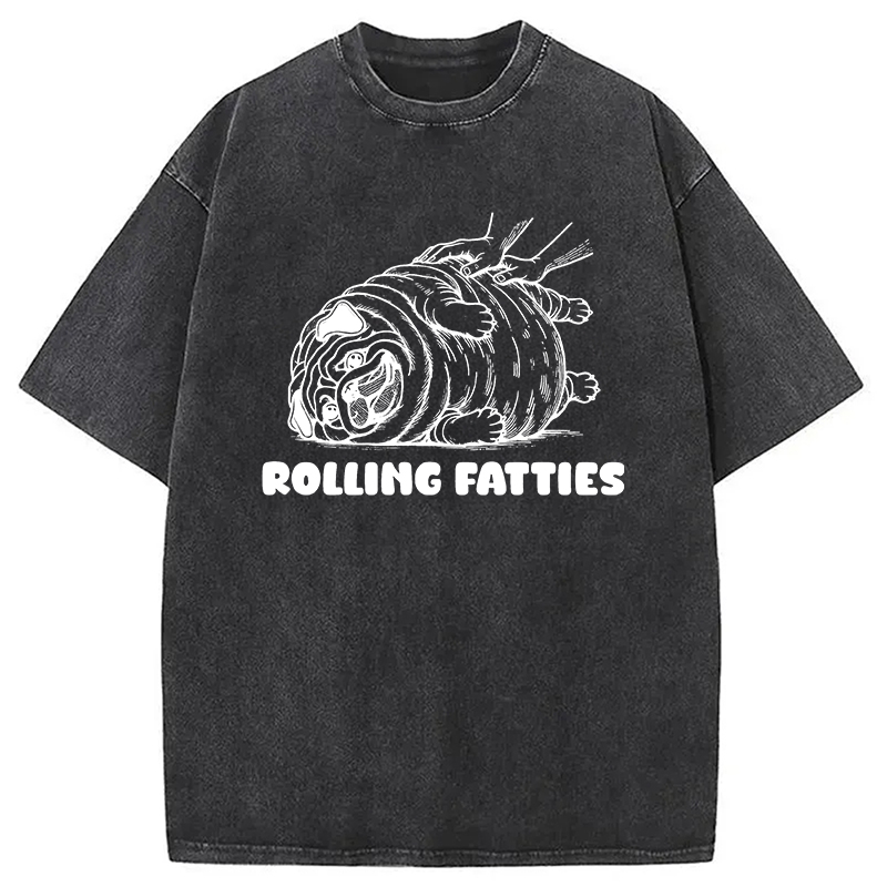 Modecanvas Rolling Fatties Dog Funny Pug Meme Washed T-Shirt
