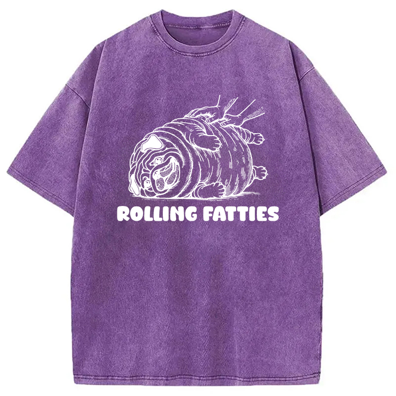 Modecanvas Rolling Fatties Dog Funny Pug Meme Washed T-Shirt