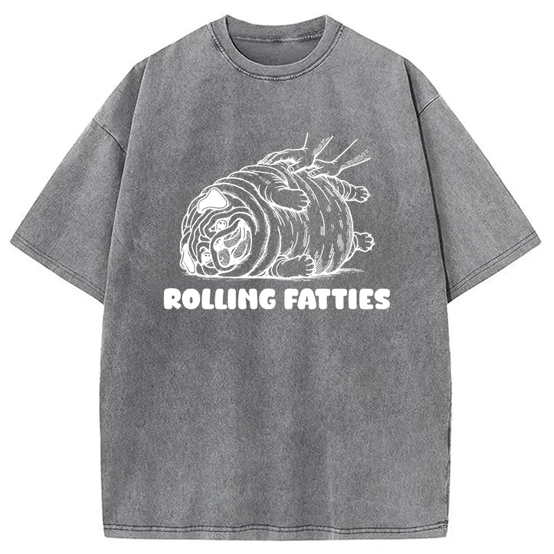 Modecanvas Rolling Fatties Dog Funny Pug Meme Washed T-Shirt