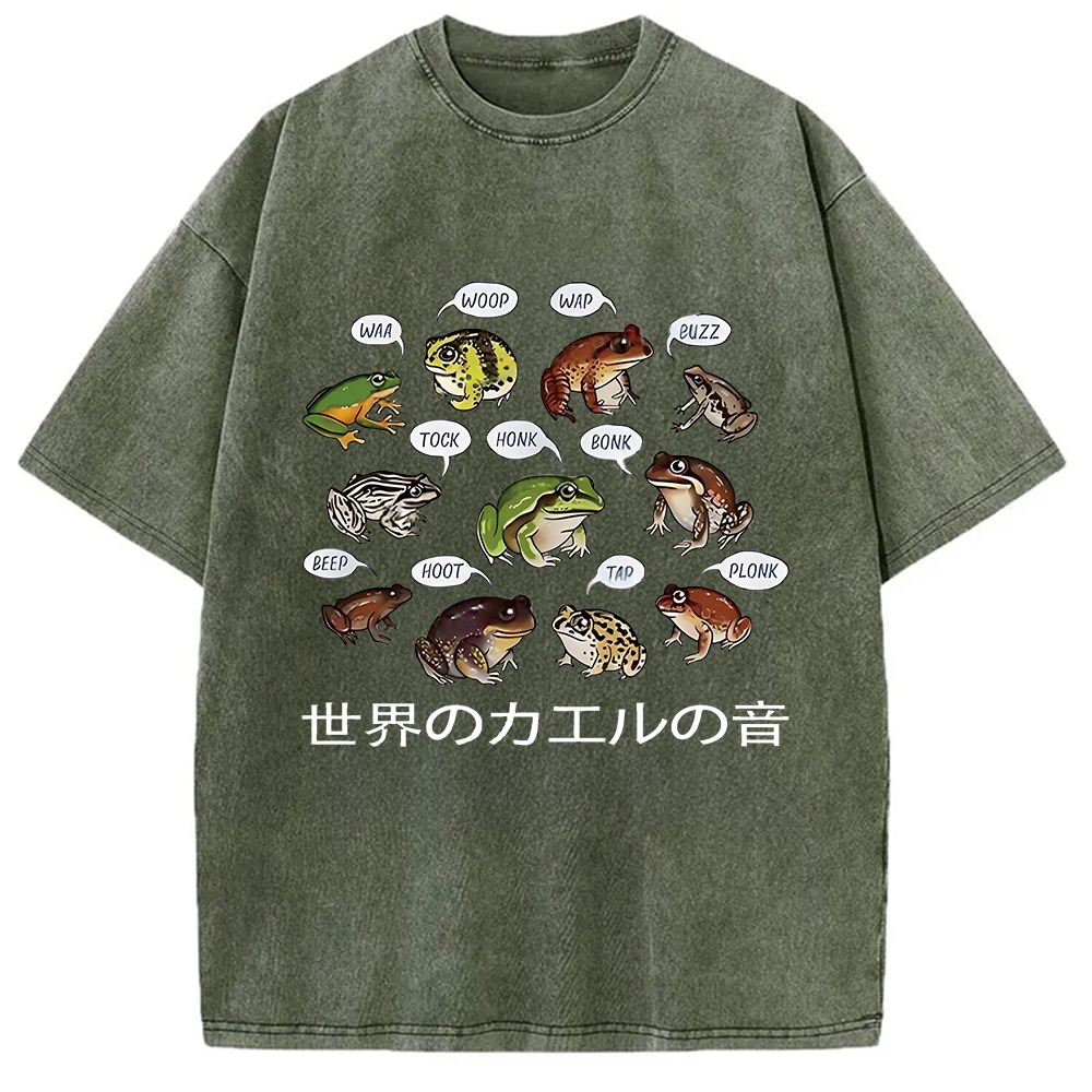 Modecanvas Frog Sounds From Around The World Washed T-Shirt