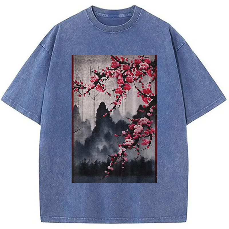 Modecanvas Cherry Blossom Woodblock Japanese Washed T-Shirt