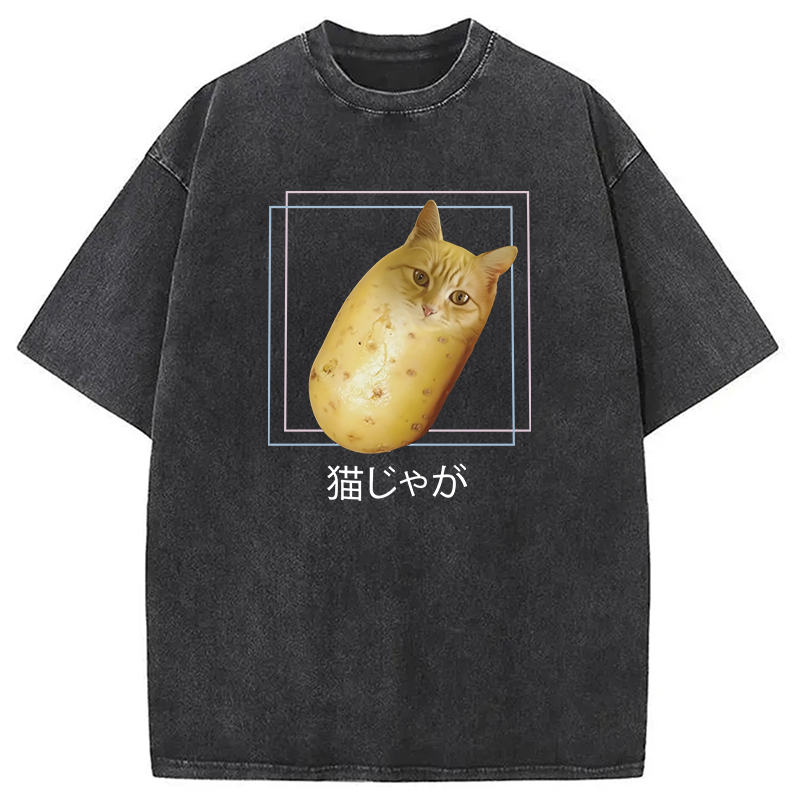 Modecanvas Silly Potato Cat Funny Meme Washed T-Shirt