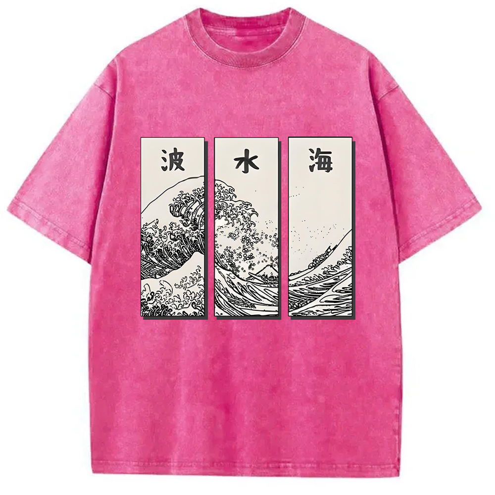 Modecanvas Japanese Art Wave Washed T-Shirt-modecanvas