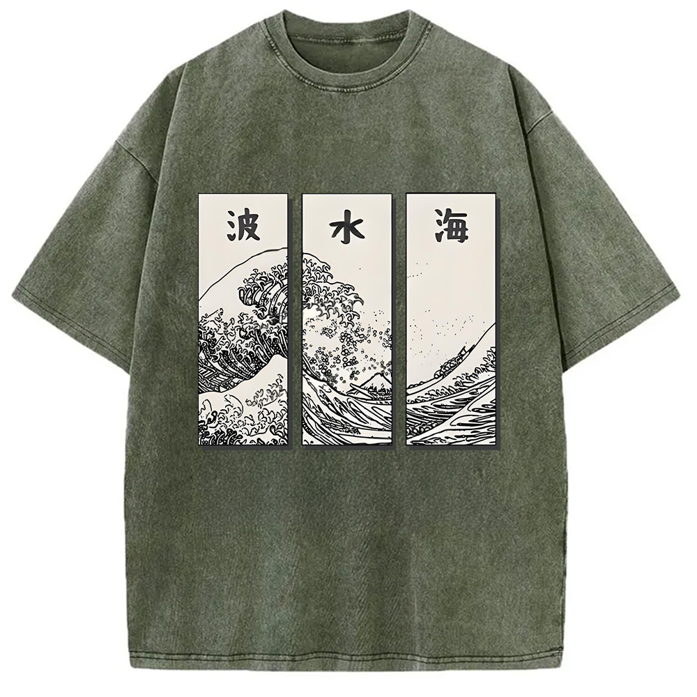 Modecanvas Japanese Art Wave Washed T-Shirt-modecanvas