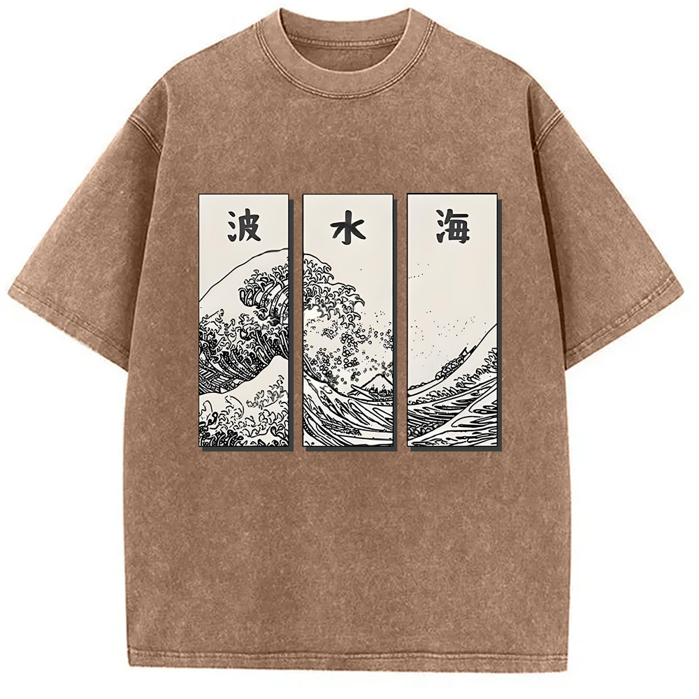Modecanvas Japanese Art Wave Washed T-Shirt-modecanvas