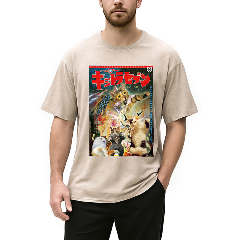 Modecanvas Imaginary Science Cat Washed T-Shirt