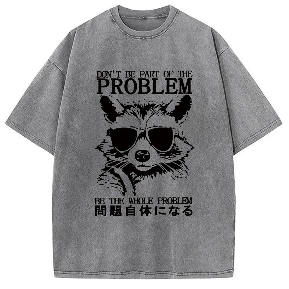 Modecanvas Be The Whole Problem Raccoon Washed T-Shirt-modecanvas