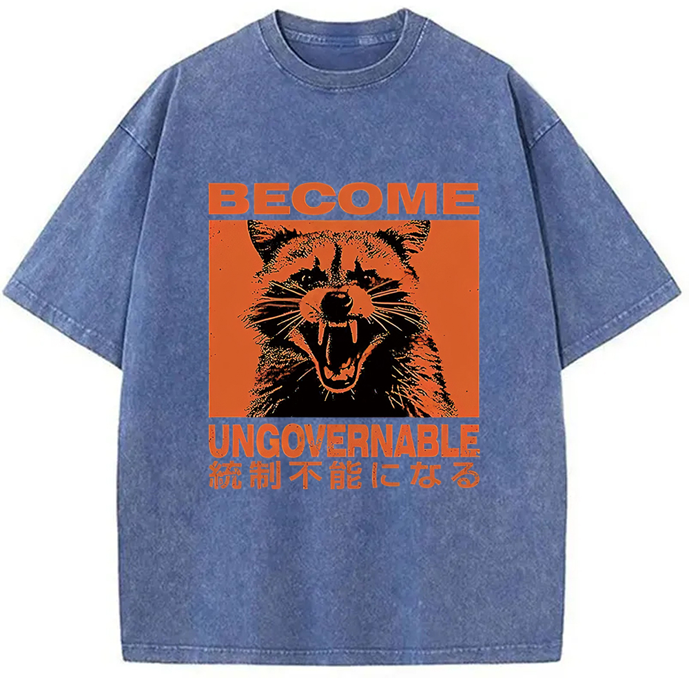 Modecanvas Ungovernable Raccoon Washed T-Shirt-modecanvas