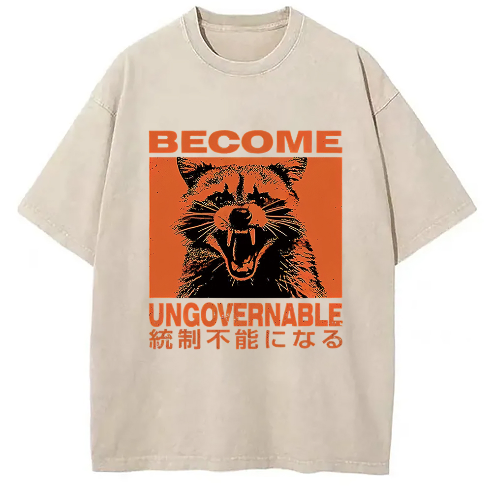 Modecanvas Ungovernable Raccoon Washed T-Shirt-modecanvas