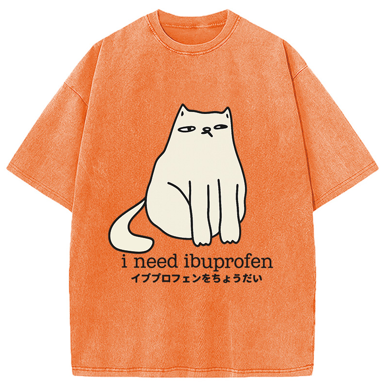 Modecanvas Funny Sad Cat Washed T-Shirt