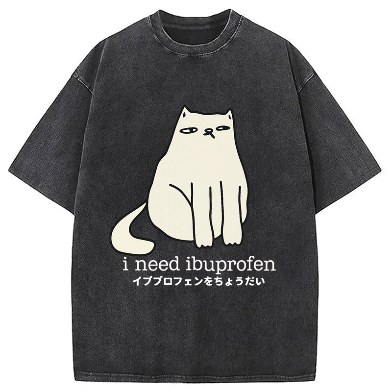 Modecanvas Funny Sad Cat Washed T-Shirt