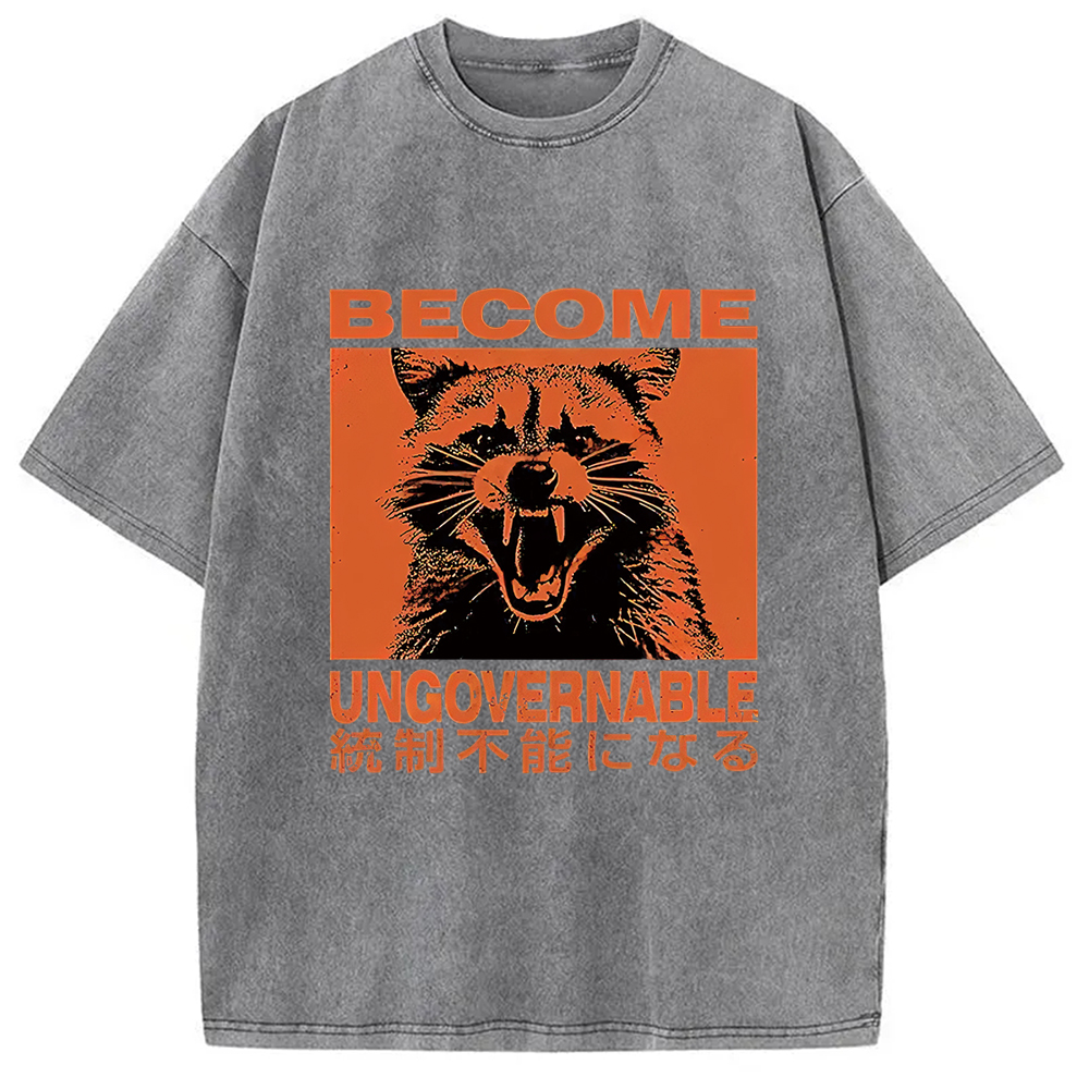 Modecanvas Ungovernable Raccoon Washed T-Shirt-modecanvas