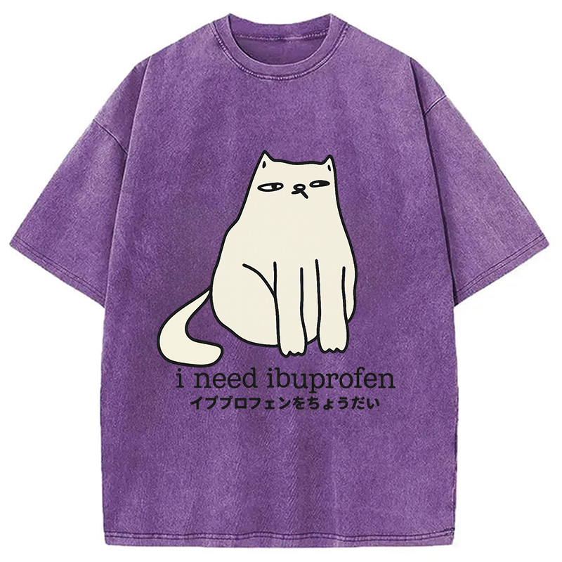 Modecanvas Funny Sad Cat Washed T-Shirt