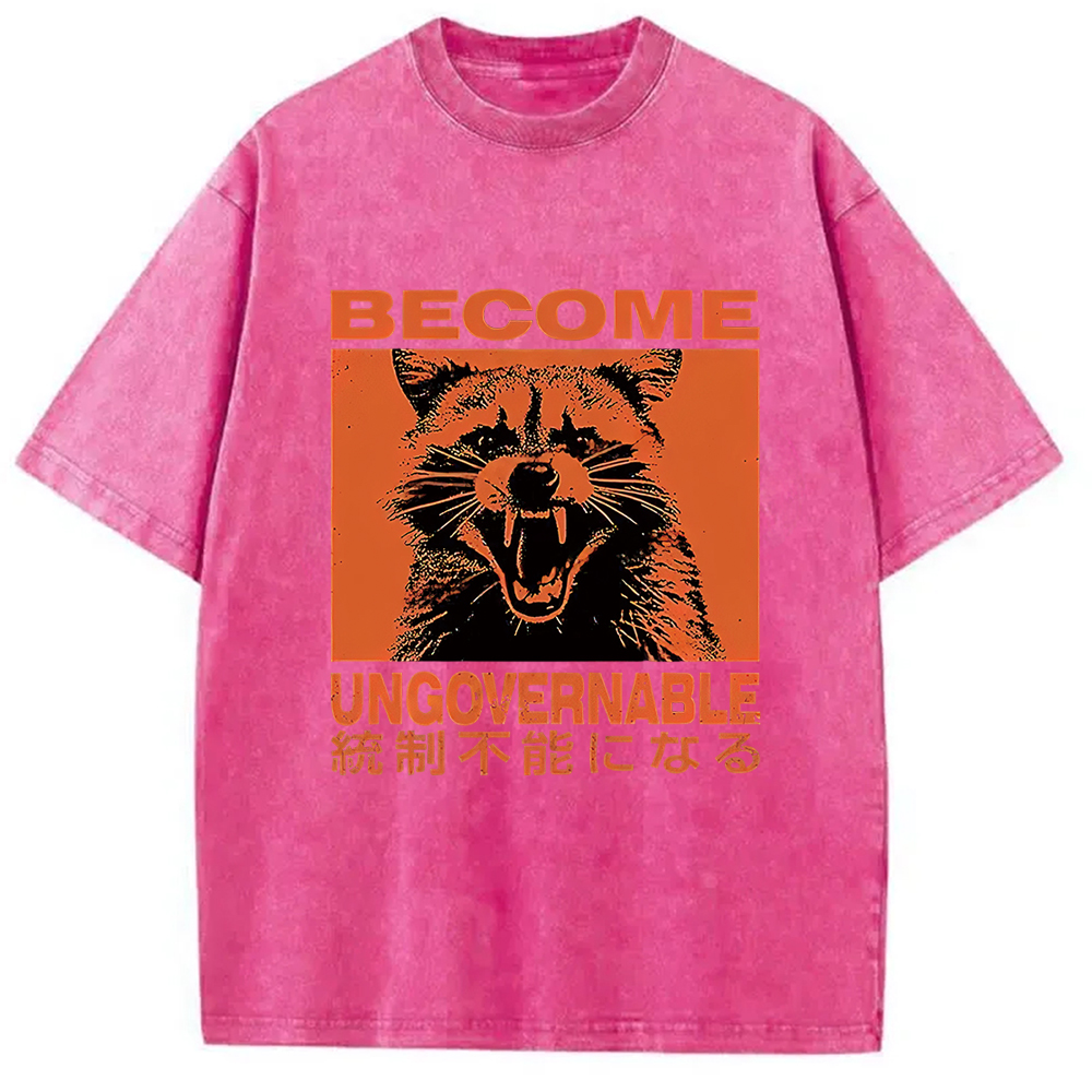Modecanvas Ungovernable Raccoon Washed T-Shirt-modecanvas