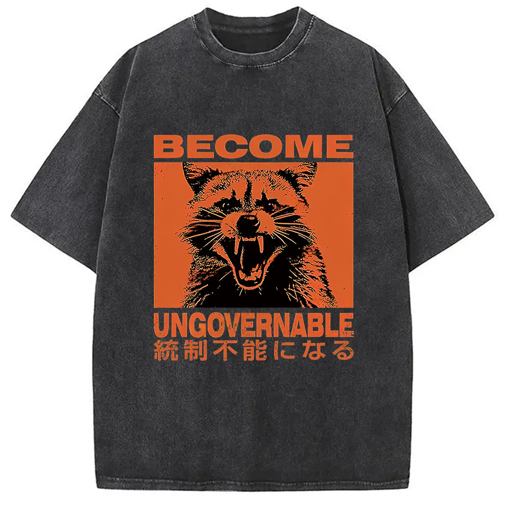 Modecanvas Ungovernable Raccoon Washed T-Shirt-modecanvas