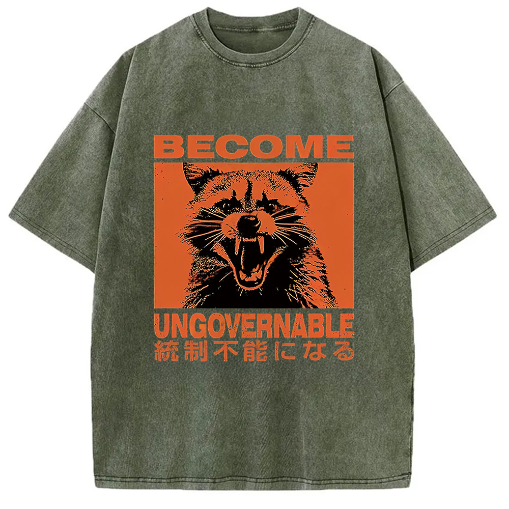 Modecanvas Ungovernable Raccoon Washed T-Shirt-modecanvas
