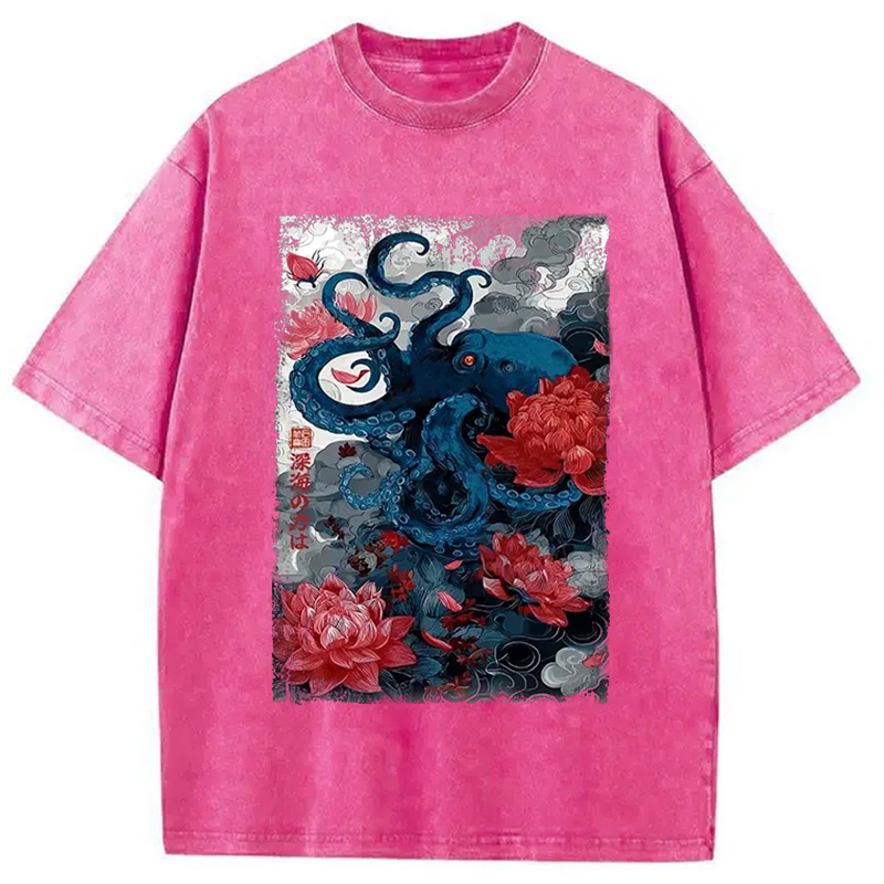 Modecanvas Deep Sea Retro Octopus Washed T-Shirt