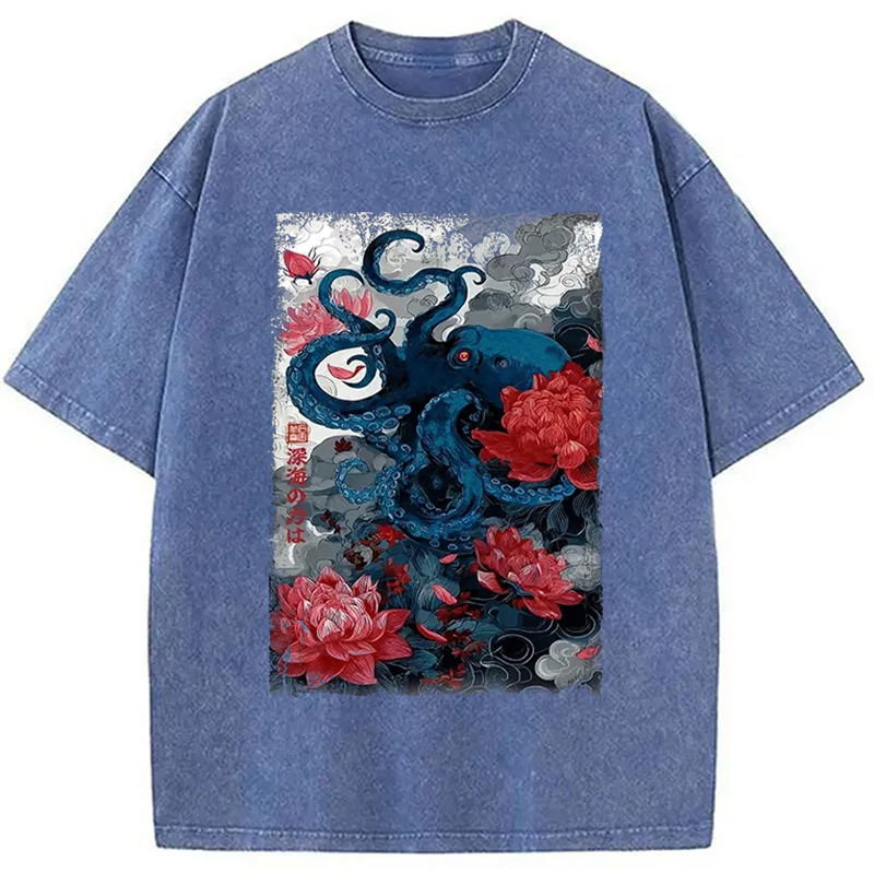 Modecanvas Deep Sea Retro Octopus Washed T-Shirt