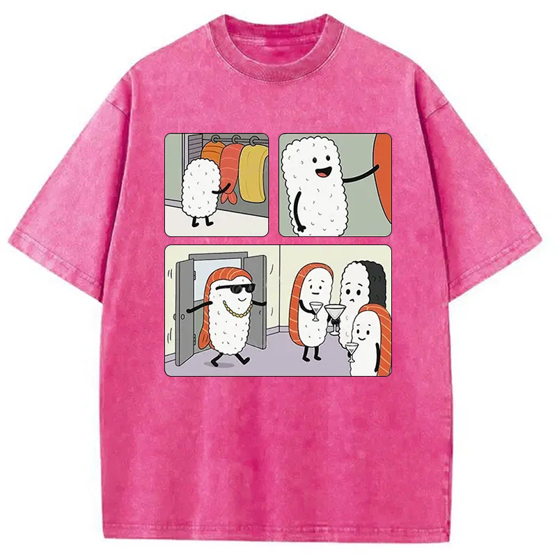 Modecanvas Sushi At The Party Washed T-Shirt