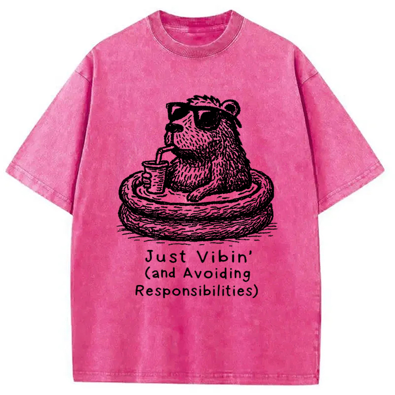 Modecanvas Capybara On A Bathing Vacation Washed T-Shirt