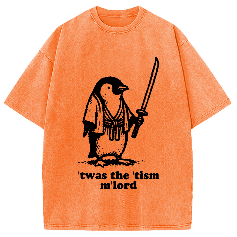 Modecanvas Focused Penguin Samurai Washed T-Shirt-modecanvas