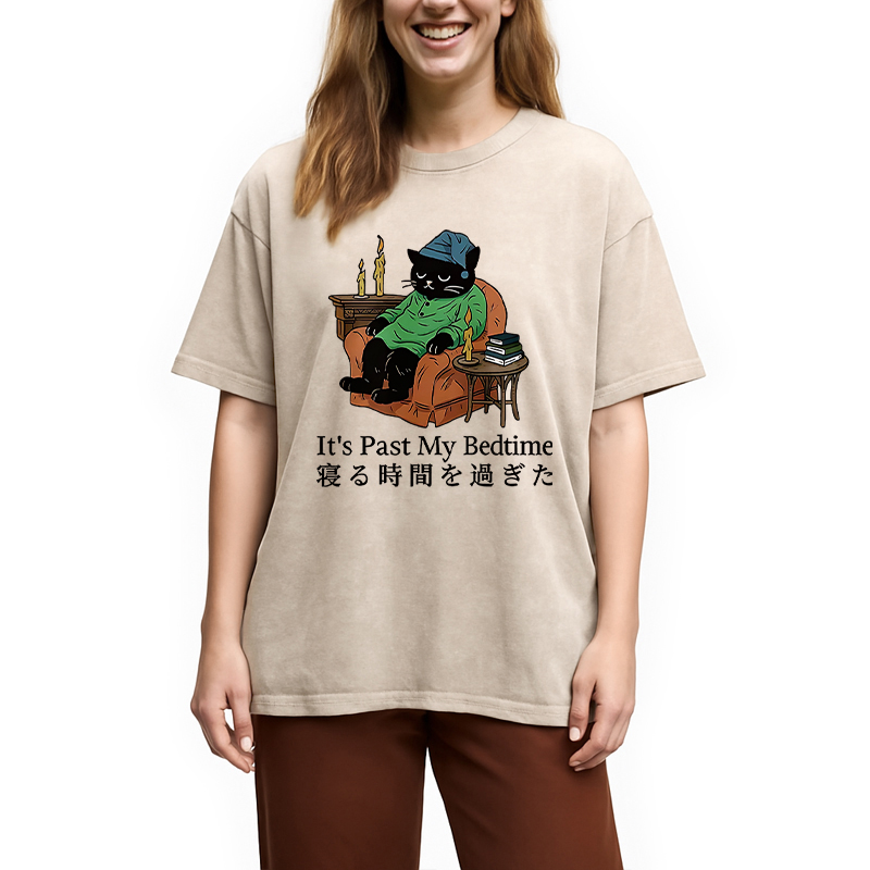 Modecanvas Cat That Goes To Bed Early Washed T-Shirt