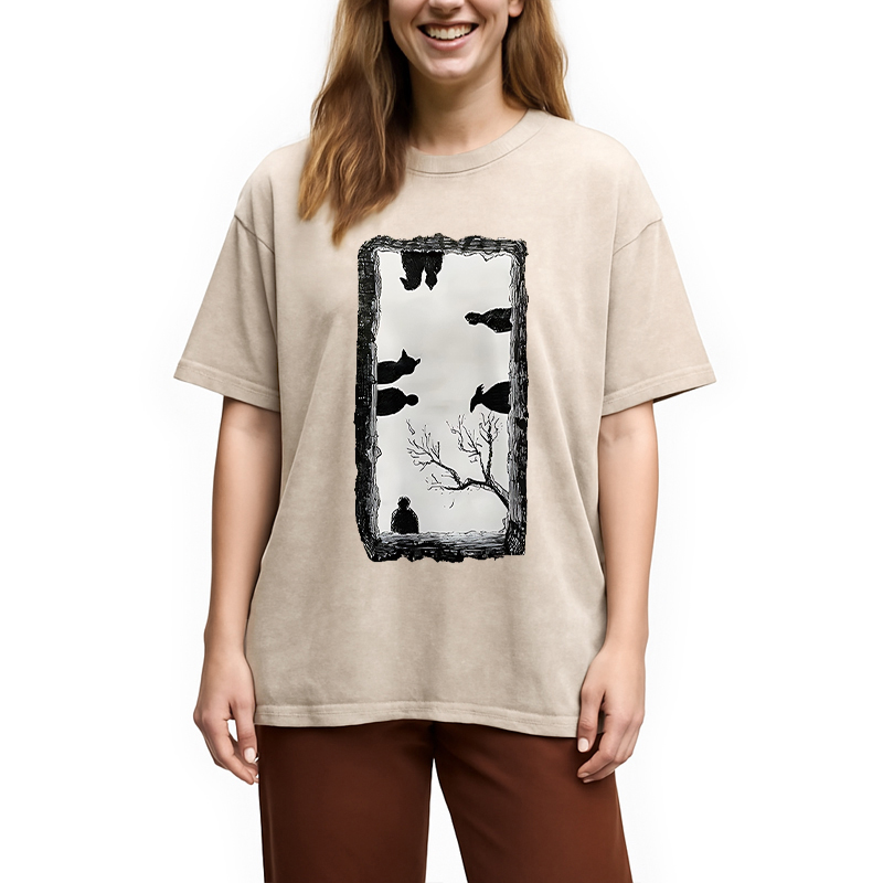 Modecanvas Cats Watching You Washed T-Shirt