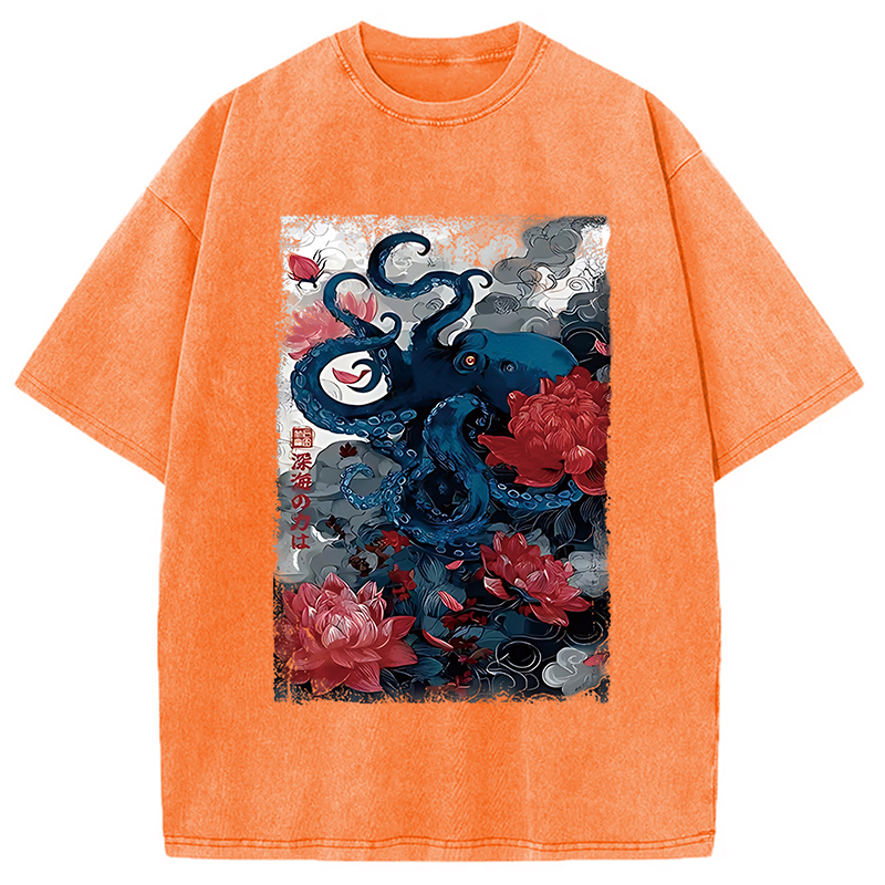 Modecanvas Deep Sea Retro Octopus Washed T-Shirt