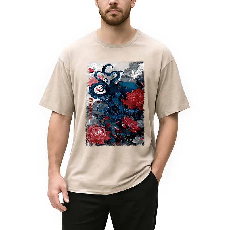 Modecanvas Deep Sea Retro Octopus Washed T-Shirt