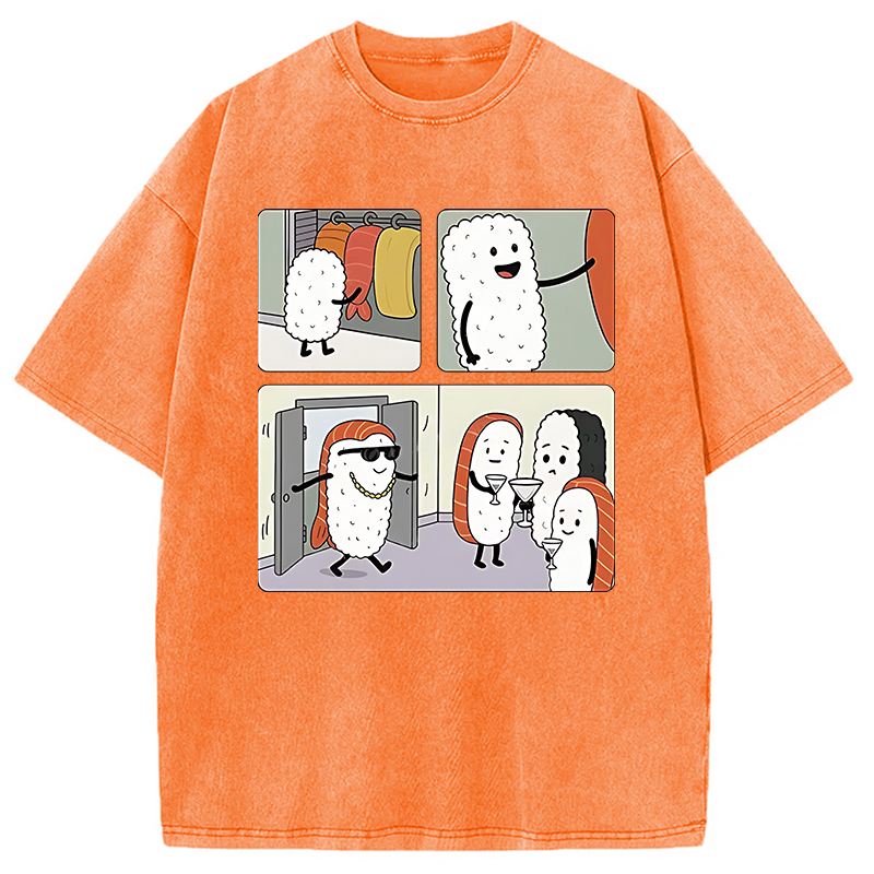 Modecanvas Sushi At The Party Washed T-Shirt