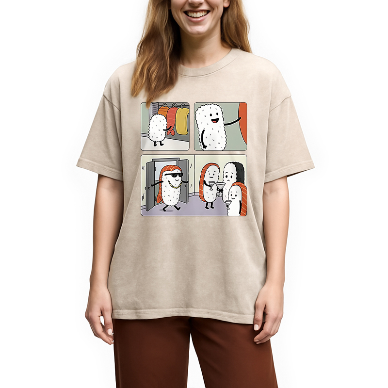 Modecanvas Sushi At The Party Washed T-Shirt