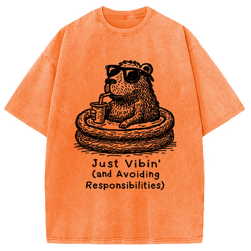 Modecanvas Capybara On A Bathing Vacation Washed T-Shirt