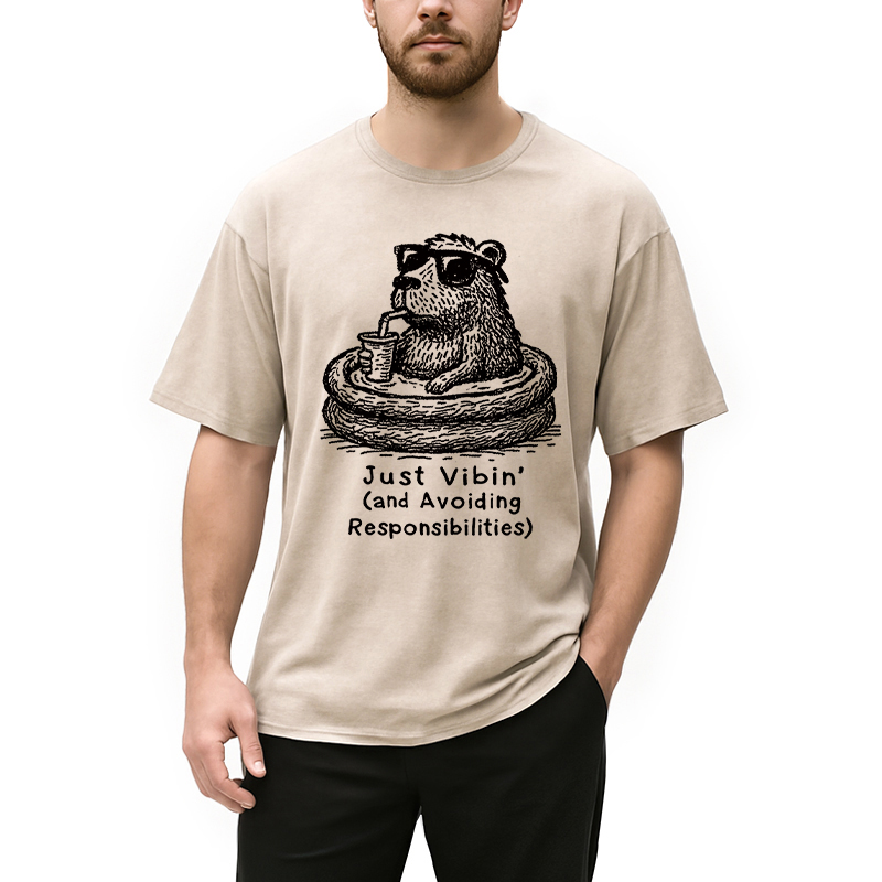 Modecanvas Capybara On A Bathing Vacation Washed T-Shirt