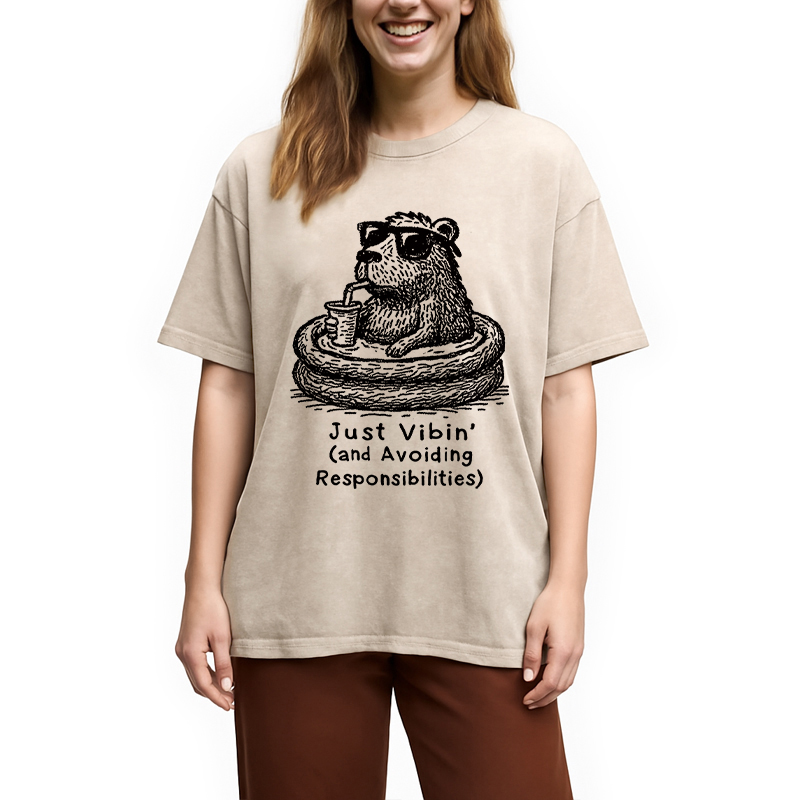 Modecanvas Capybara On A Bathing Vacation Washed T-Shirt