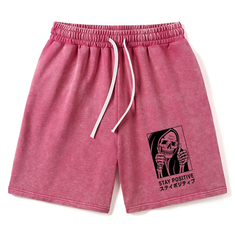 Modecanvas Stay Positive Skeleton Washed Shorts