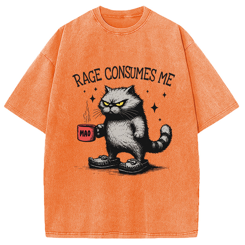 Modecanvas Rage Consumes Me Cat Washed T-Shirt