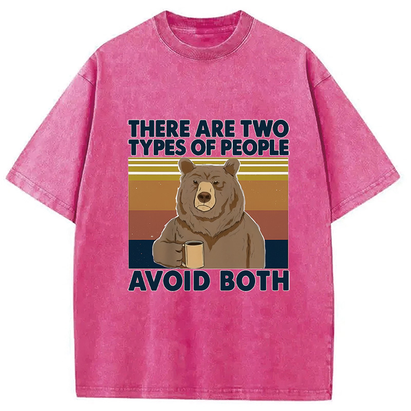 Modecanvas Bear Drink Coffee Washed T-Shirt