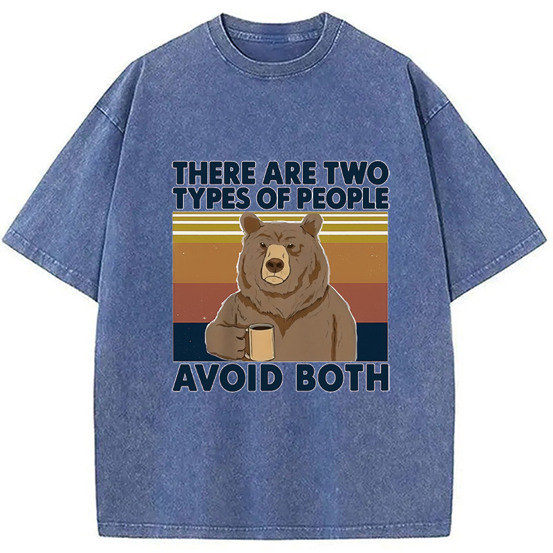 Modecanvas Bear Drink Coffee Washed T-Shirt